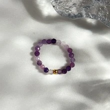 1 pieza Anillo 3MM amatista con cuenta elástico ajustable - Morado - Ver 4