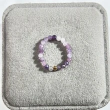 1 pieza Anillo 3MM amatista con cuenta elástico ajustable - Morado - Ver 3