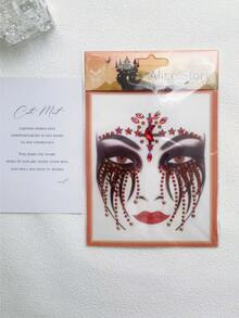 萬聖節黑色寶石前額貼,化妝、派對、夜店、舞廳、面部珠寶、道具 - 紅色 - 查看 3