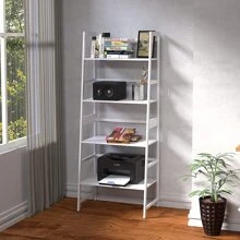 WTZ Book Shelf, White Bookshelf, Ladder Bookcase, 4 Tier Tall Book case for Bedroom, Living Room