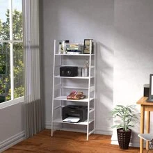 WTZ Book Shelf, White Bookshelf, Ladder Bookcase, 4 Tier Tall Book case for Bedroom, Living Room