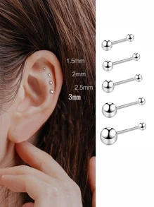 一對s925純銀珠飾耳棒耳針,小球和大球耳針,適用於女學生夏季配件,日常佩戴 - 金色 - 查看 7