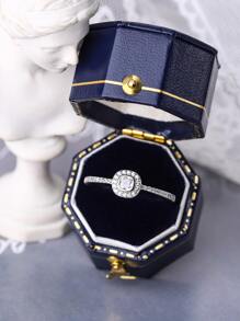 S925 Ring, Women Classic Personalized Engagement Proposal Ring, Simulated Platinum Plated Fashion Ring, Micro-Inlaid Geometric Design Knuckle/Midi Ring, Boxed Set, Random Style