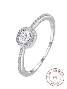 S925 Ring, Women Classic Personalized Engagement Proposal Ring, Simulated Platinum Plated Fashion Ring, Micro-Inlaid Geometric Design Knuckle/Midi Ring, Boxed Set, Random Style