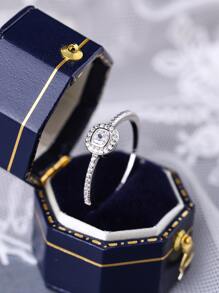 S925 Ring, Women Classic Personalized Engagement Proposal Ring, Simulated Platinum Plated Fashion Ring, Micro-Inlaid Geometric Design Knuckle/Midi Ring, Boxed Set, Random Style