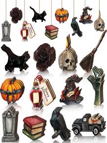 12 cái Halloween Bằng gỗ Đồ trang trí Đối với Cây Mùa Xuân Đồ trang trí , Bao gồm Hoa , Quỷ lùn Và Lễ hội Chủ đề Hình dạng - Nhiều màu - Xem 1
