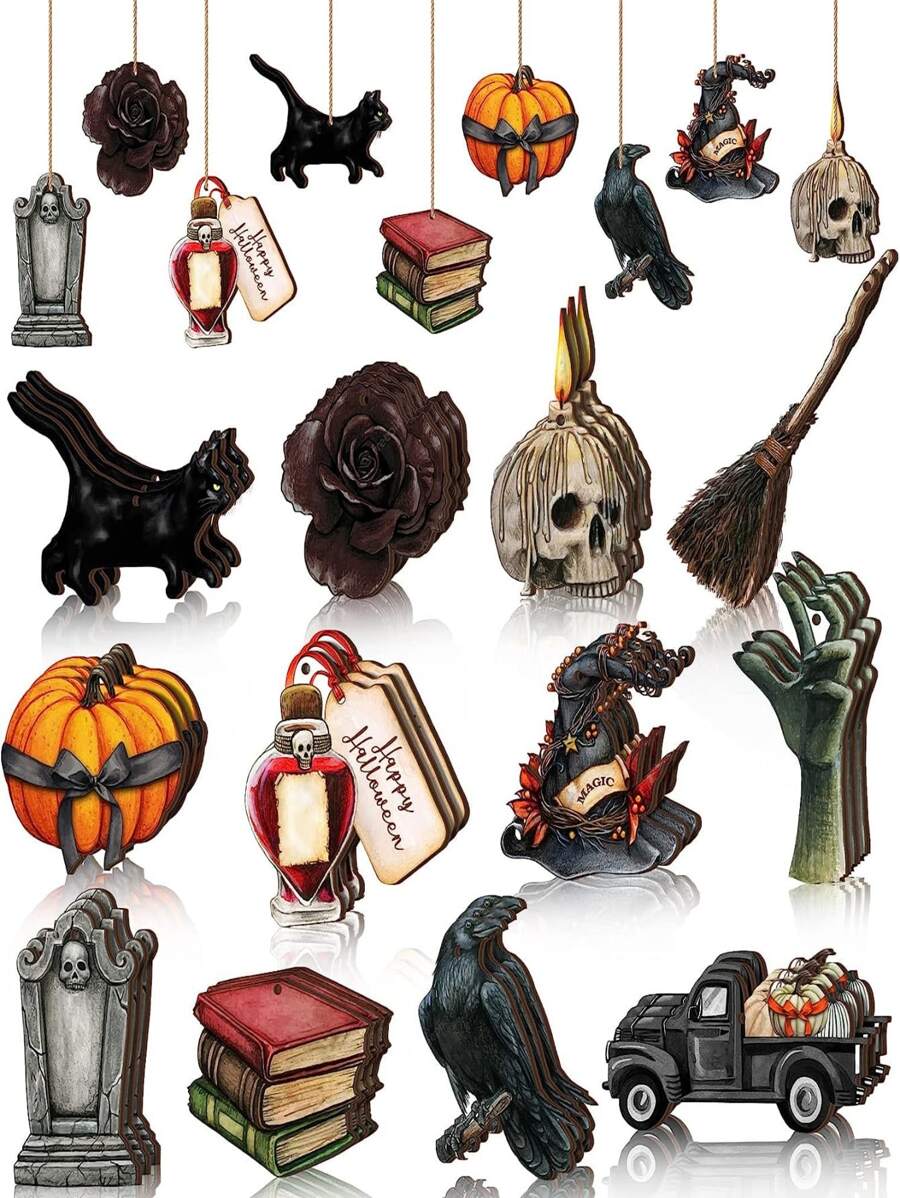 12 cái Halloween Bằng gỗ Đồ trang trí Đối với Cây Mùa Xuân Đồ trang trí , Bao gồm Hoa , Quỷ lùn Và Lễ hội Chủ đề Hình dạng - Nhiều màu - Xem 1