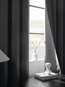 1 Miếng Màu thuần Polyester Rèm cửa , Phòng Rèm cửa , Tối Xám Phòng ngủ Phòng khách Ban công Dán Rèm cửa - Màu xám đen - Xem 8