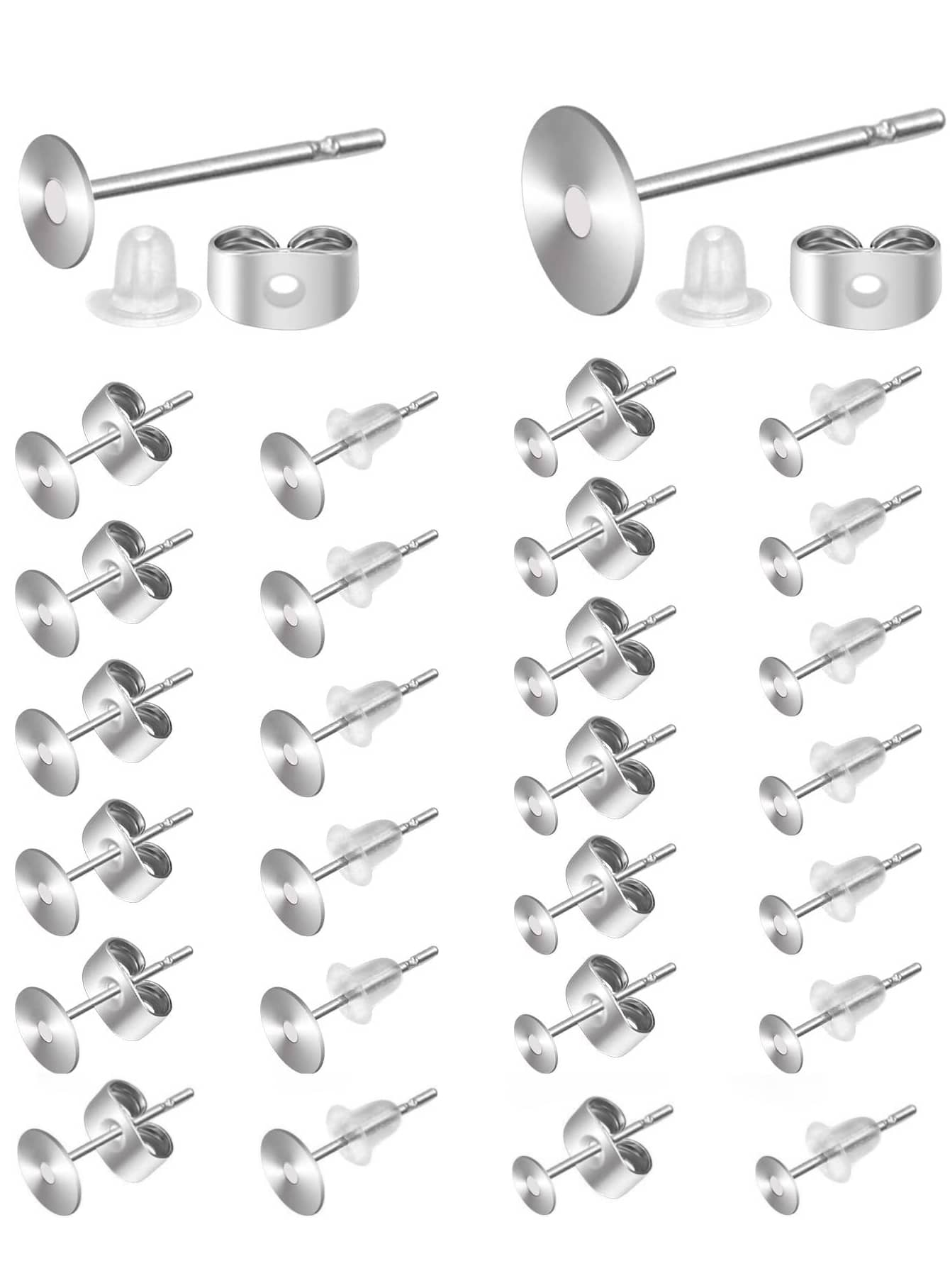 300pcs Stainless Steel And Rubber Ear Studs For Diy Screw Back Earrings And Jewelry Making
