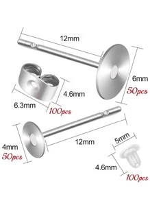 300pcs Stainless Steel And Rubber Ear Studs For Diy Screw Back Earrings And Jewelry Making