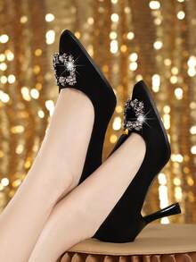 女士尖头细高跟浅口鞋低帮专业工作鞋 - 黑色 - 查看 4