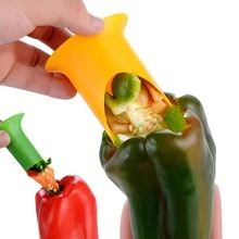 2 piezas/set cocina uso dual Descorazonador de pimientos & fruta vegetal núcleo Removedor ( de color al azar ) - Multicolor - Ver 3