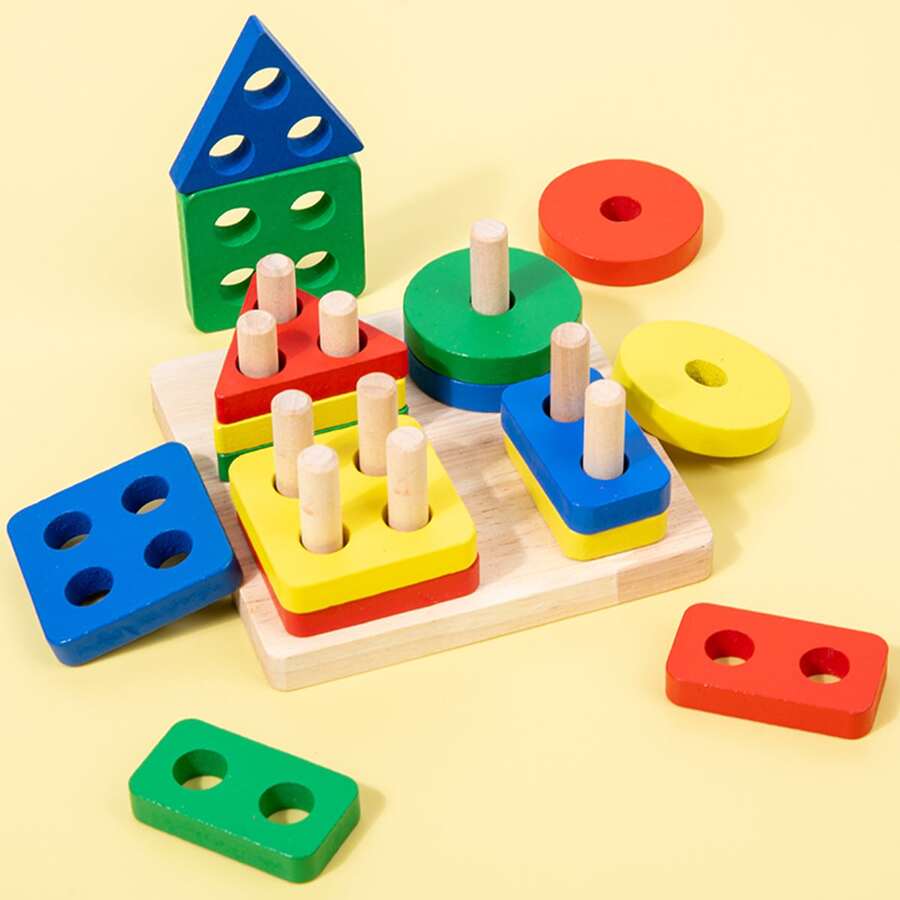 4 Sets Of Geometric Shape Pillars Stacking Block Cognitive Early