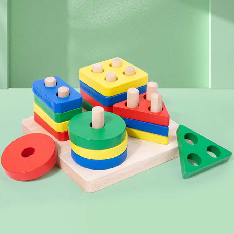 4 Sets Of Geometric Shape Pillars Stacking Block Cognitive Early