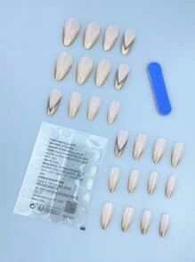 Upgrade Your Look With 24pcs Long Almond Glitter Full Cover Fake Nail Kit - Multicolor - View 2