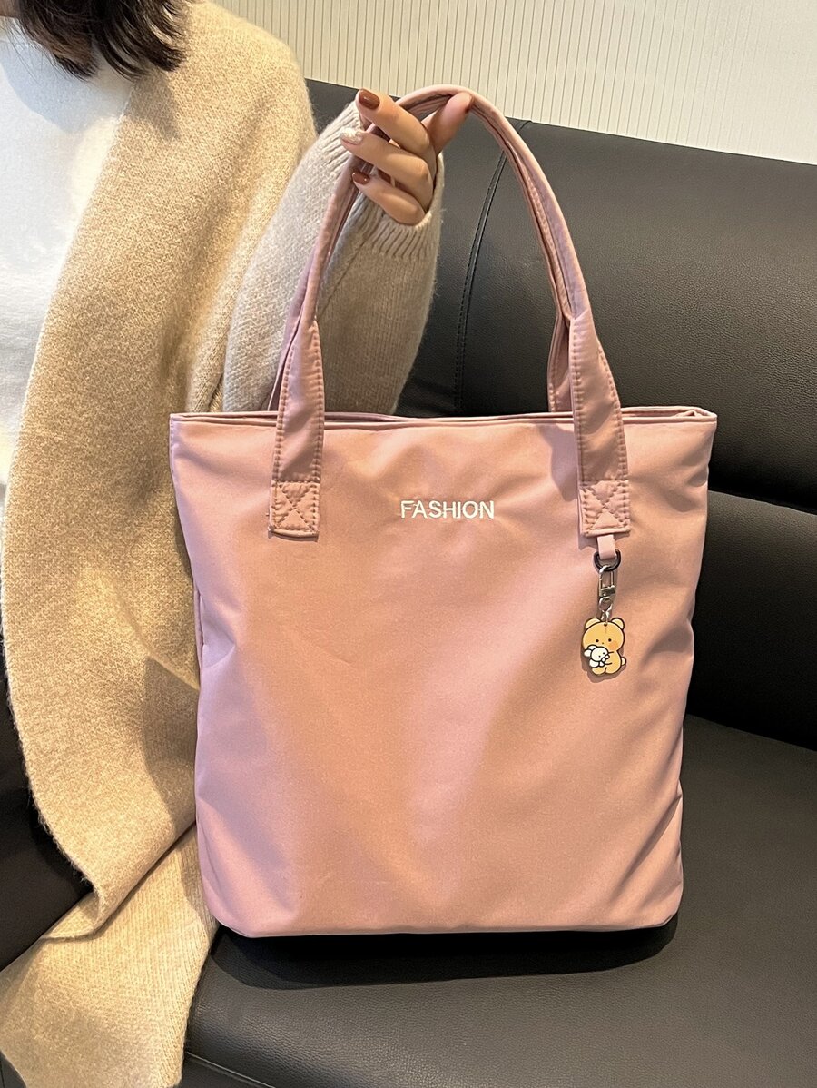 女士時尚休閒托特包帶吊墜,多用途 - 粉色 - 查看 1