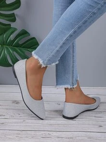 Women's Elegant Silver Pointed Toe Flat Shoes - Silver - View 3