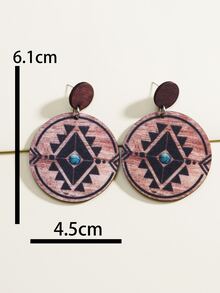 1對時尚復古木頭圓形耳釘適合女士