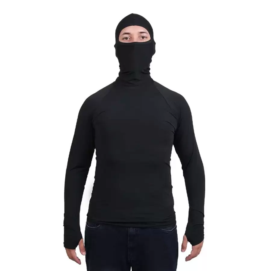Camisa Segunda Pele Masculina C/ Touca Balaclava Termica Pesca Proteção Solar UV50 - Preto - Visão 1