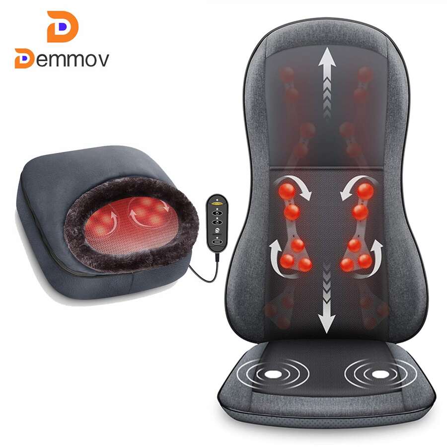 Full Back Massager with Heat -2D/3D Shiatsu Massage Seat Cushion with 10 Massage Nodes, Massage Chair Pad, Rolling Kneading Massage Pads for Back - 灰色 - 查看 1
