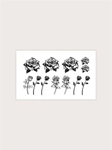 1 pieza impermeable pequeño Pegatina Tatuaje con con patrón de rosa - Negro - Ver 4