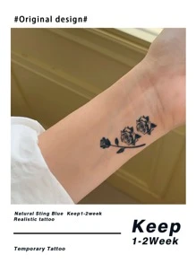 1 pieza impermeable pequeño Pegatina Tatuaje con con patrón de rosa - Negro - Ver 3