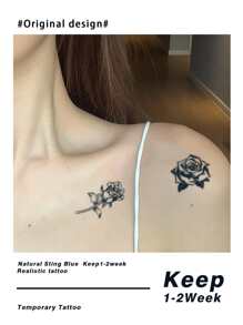 1 pieza impermeable pequeño Pegatina Tatuaje con con patrón de rosa - Negro - Ver 1