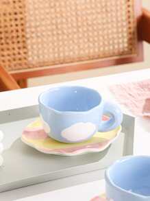 Handmade Hand-painted Cloud Pattern Ceramic Coffee Cup And Saucer Set Milk Cup Teacup Espresso Cup, Sold Separately - Blue and White - View 1