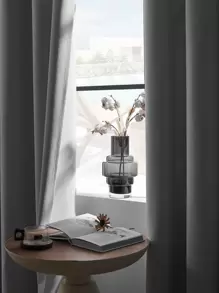 1pc Solid Color Polyester Curtains, Modern And Simple, Darkening And Light Blocking, For Bedroom, Living Room And Balcony, Sunscreen, Heat Insulation, Uv Protection, Suitable For Rod - Dark Grey - View 9