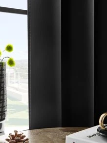 1 rideau occultant en polyester unicolore au design simple et moderne, adapté pour la chambre à coucher, le salon et le balcon, doté d'une fonction de protection solaire et D'isolation thermique, protection UV, facile à installer avec passe-tringle, disponible dans des couleurs foncées