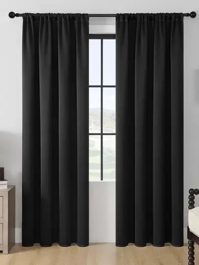 1入組素色聚酯遮光窗簾，簡約現代設計，適用於臥室、客廳和陽台，具有防曬和隔熱功能，防紫外線，易於安裝，帶桿袋，深色可供選擇