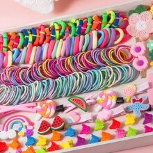 Hộp quà phụ kiện tóc nhiều màu sắc dành cho bé gái, 786 món, bao gồm kẹp tóc, dây buộc tóc, băng đô, phụ kiện tóc dễ thương hàng ngày, dây buộc tóc đuôi ngựa, chun buộc tóc, kẹp tóc mái và nhiều hơn nữa. - Nhiều màu - Xem 3