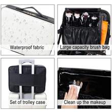 1 pieza Bolsa de almacenamiento de cosméticos de PU, organizador de maquillaje impermeable para viajes, profesional y portátil, bolso de mano con gran capacidad - Blanco - Ver 4