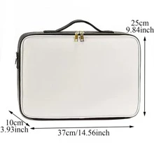 1 pieza Bolsa de almacenamiento de cosméticos de PU, organizador de maquillaje impermeable para viajes, profesional y portátil, bolso de mano con gran capacidad - Blanco - Ver 7