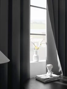 1 Miếng Màu thuần Polyester Phòng Tối sầm lại Rèm chắn , Rèm cửa Với Cây gậy Đối với Phòng ngủ , Phòng khách , Ban công , Chống tia cực tím Và Kem chống nắng - Màu xám đen - Xem 7