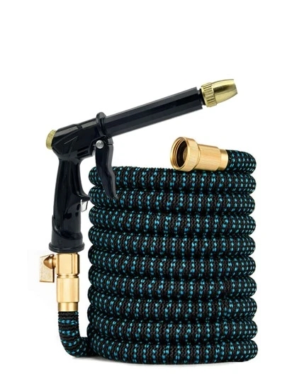 1pc 3/4'' Us Standard High Pressure Car Washing Hose Nozzle, Retractable Garden Hose, Watering Hose, Black And Blue Color