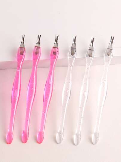 6pcs Plastic Dual-Ended Dead Skin Remover, V-Shaped Cuticle Pusher, Pink & Transparent, Suitable For Home And Nail Salon Cleaning And Care Tool,Nail Supplies,Nail Tools,Nail Art Tools,Back To School,Nails,Nail Tools For Press On Nails,Manicure Pedicure Tools