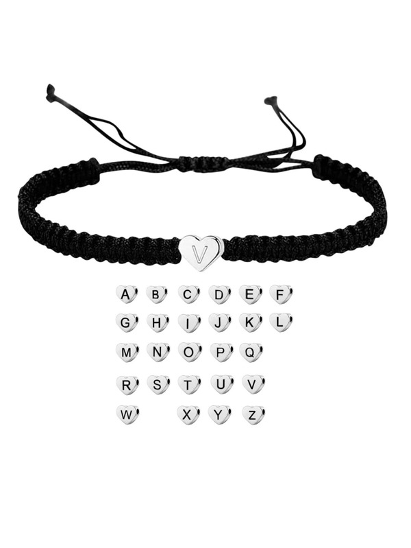 1pc Men's Stainless Steel Letter & Heart Design Weaved Bracelet, European And American Style Valentines,Mom,Mother,Mother's Day,Gift