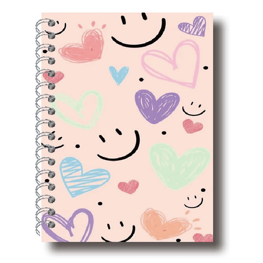 Libreta Espiral Con Patrón De Cara Sonriente A5 - Multicolor - Ver 1