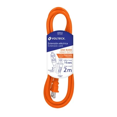 Extensión eléctrica de uso rudo 2 m 2x16 awg volteck er-2x16 48042