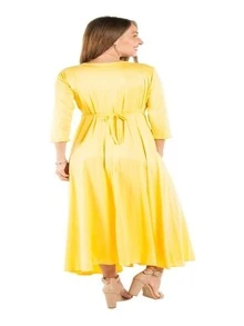 Vestido maternidad largo elegante para dama mujer ropa embarazo ropa para embarazada juvenil moderna suave evento baby shower de noche embarazada cruzado manga media cuello v cruzado corte amplio fresco ligero diario cena cita sesion de fotos calle femenino bohemio elegante outfit primavera verano otoño invierno posparto - Amarillo - Ver 2