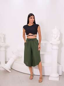 Women Pants - 軍綠色 - 查看 5