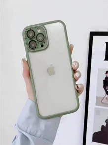 Capa Transparente De Cristal Com Lente Para iPhone - Verde Militar - Visão 1