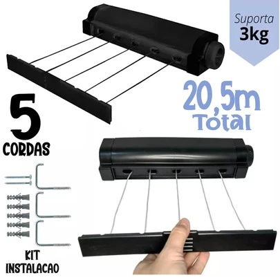 Varal Retratil de Parede Automatico Com 5 Cordas Rotoflex - Secalux