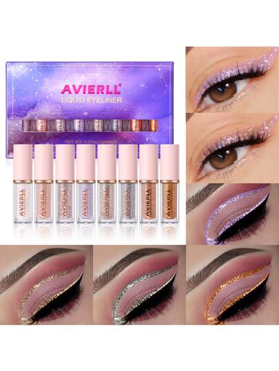 AVIERLL 8色闪光眼线笔套装，防水闪亮眼线眼影棒，易于涂抹防晕染眼线，持久眼妆，圣诞礼物