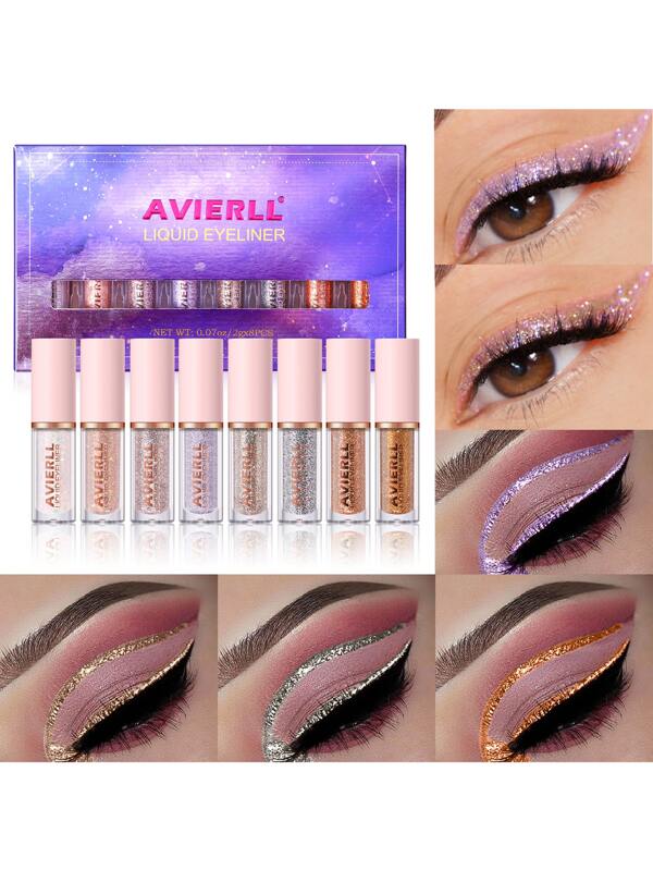 AVIERLL Set De Delineadores De Ojos Con 8 Colores Brillantes, Delineador De Ojos Y Sombra De Ojos Impermeable Y Duradero, Fácil De Aplicar Y No Se Corre. Maquillaje De Ojos Rápido Y De Larga Duración, Regalo De Navidad.