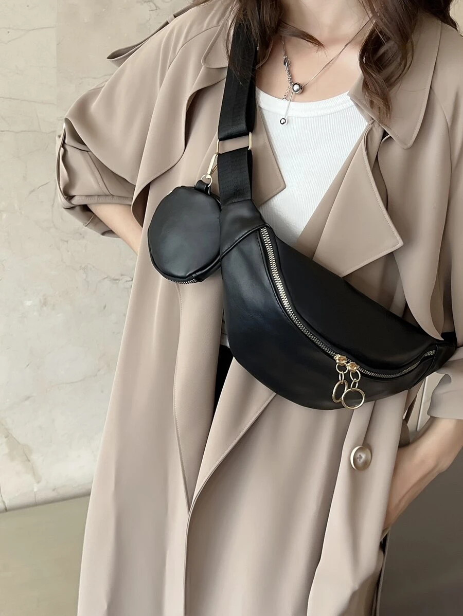 女士时尚休闲百搭单肩包，便携式通勤腰包，纯色运动斜挎包，适合所有季节