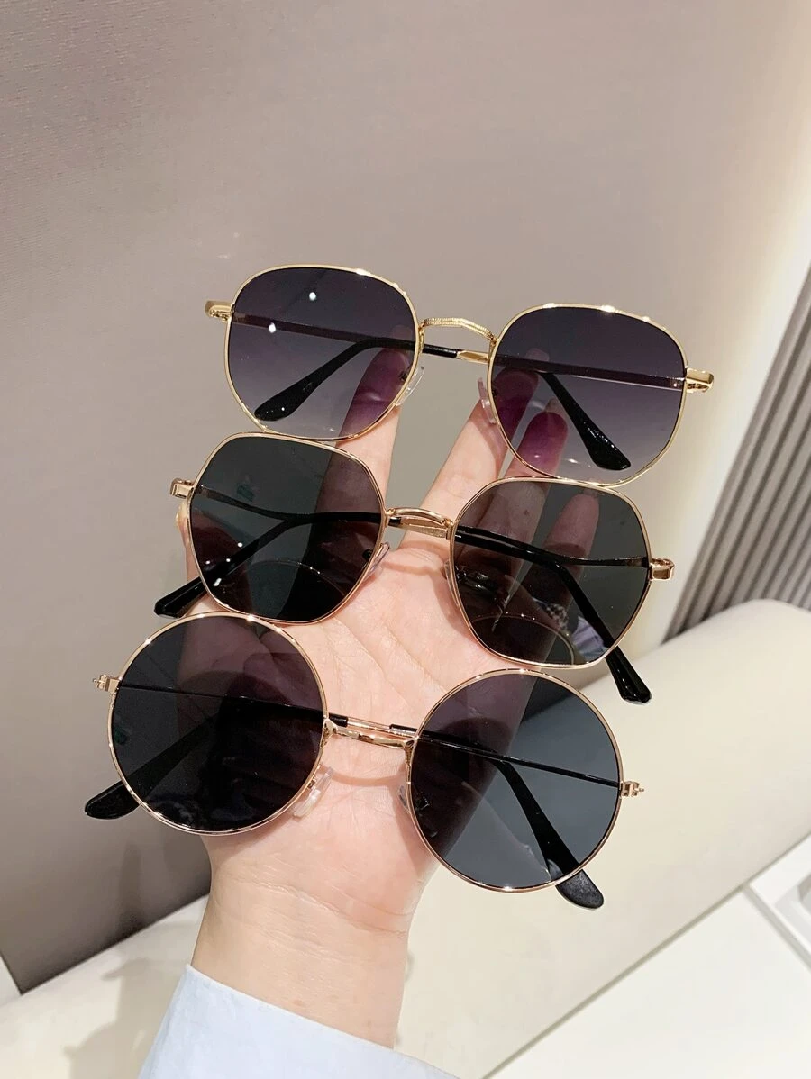 3 pares de gafas de sol de mujer con montura redonda y geométrica, gafas de sol de moda para la vida diaria y los viajes, gafas de sol vintage para la playa, Halloween - Negro - Ver 1