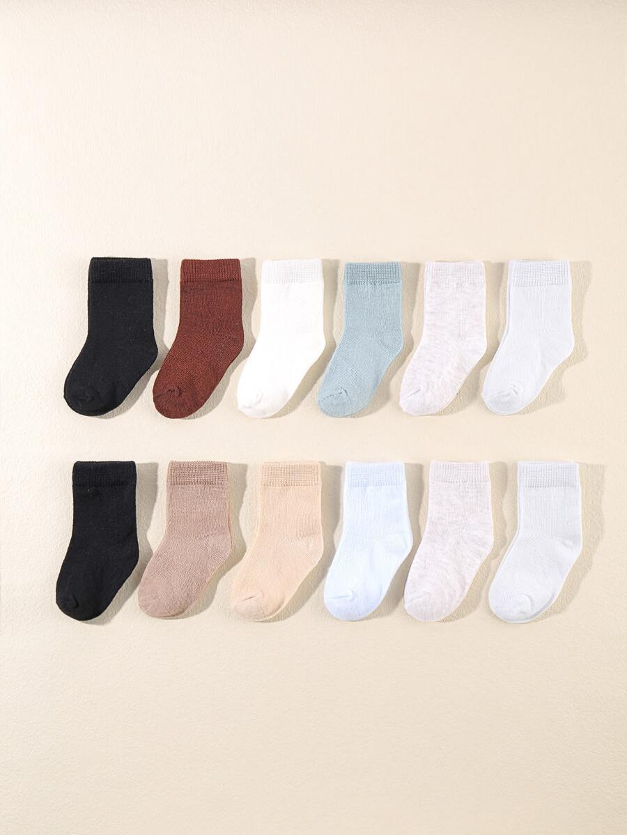 12 Pairs Solid Color Baby Socks - Multicolor - View 1
