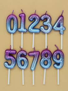 1pc Purple & Blue Galaxy Space Gradient Digital 0-9 Candle, Creative Romantic Party Dreamlike Gradient Candles